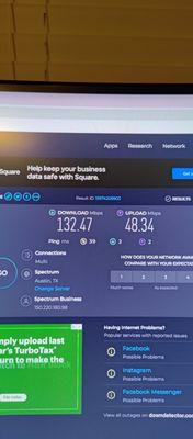 Speed test results in speedtest.net
 Browser address commended by themselves to test speeds during troubleshooting, with technical support.