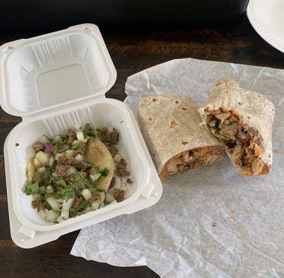 Asada taco and chicken burrito