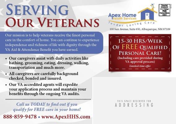 15-30 hrs/week of FREE qualified personal care for Veterans