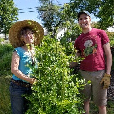 Owners Jenny and Matt with the gorgeous Lovage (which Jenny started from seed back in 2013).