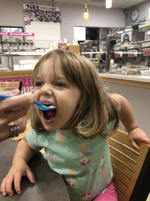 Amelia enjoying tcby