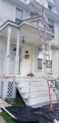 rebuilding rotten stairs, posts, and balusters.