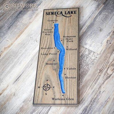 Upstate New York's Finger Lakes Region - Seneca Lake Wood Map Wall Decor - engraved with resin-filled 3D lake