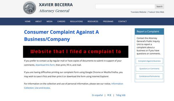 The website that I made one of my complaints