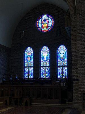 Stained glass in St Gregory Abbey.