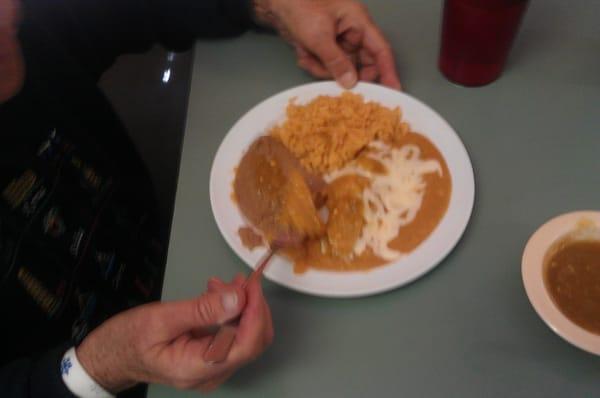 Child's enchilada plate... Good, but orderer wished she had gotten the chicken taco instead.