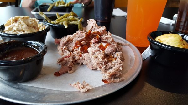 Pulled Pork BBQ Dinner, Green Beans and Mac and Cheese. Really good!