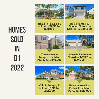 Part 1 - Homes sold from January - March 2022. Tampa, Wesley Chapel, Riverview, New Port Richey