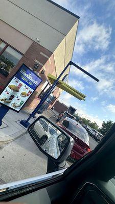 The drive thru line on breakfast trial day...