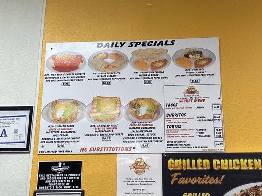 Updated Daily Specials Menu.