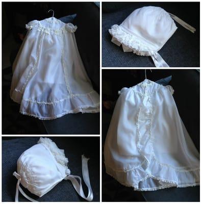 47-year-old baptism gown, once yellowed and dingy, fully preserved and restored by Mark and his team. We couldn't be happier!