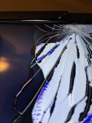 55" curved TV damage up close.