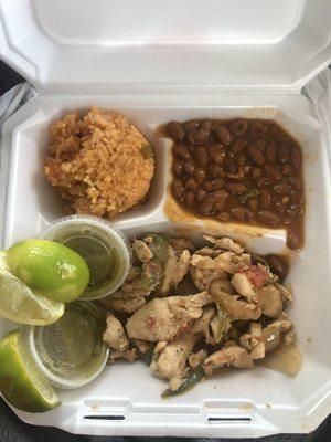 Chicken fajitas, rice & beans