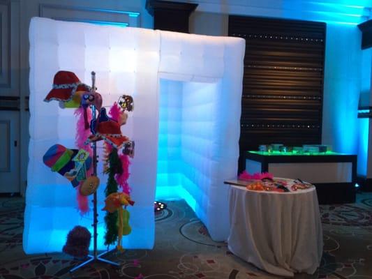 Our inflatable photo booth, light up in different colors or pick one color for the night your choice. Great for big groups!