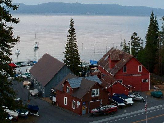 Aerial of Mechanic shop and several buildings on the south end of Obexer's