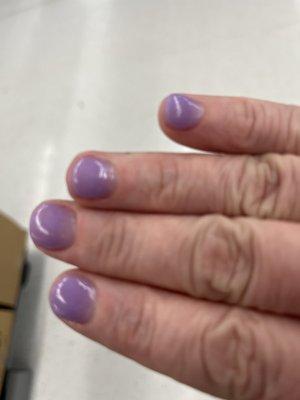 Thin dip, can see natural nail beds at cuticle.