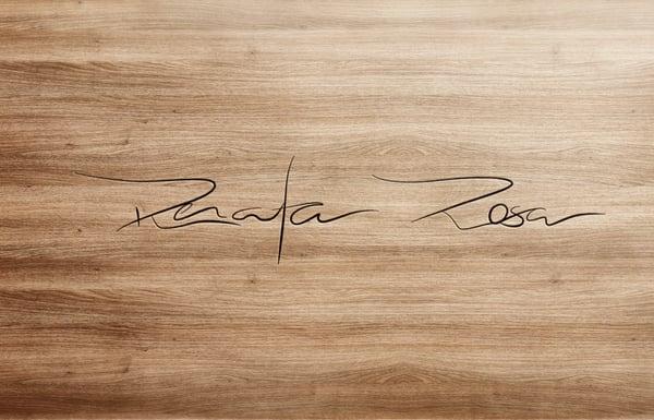 Clean and precise typographic solution created by Innovage, rendered based on Renata Rosa's classic signature.