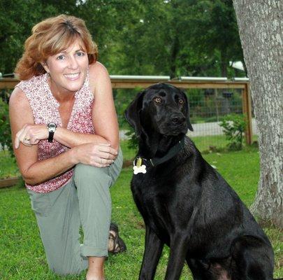 Pat Sampsel, CPDT-KA, Fear Free Certified Behavior Consultant with her dog Gus.  Breeder and vet recommended.