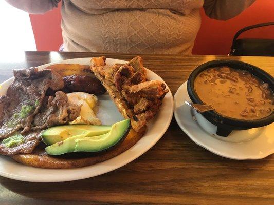 Bandeja paisa with no rice, double beans