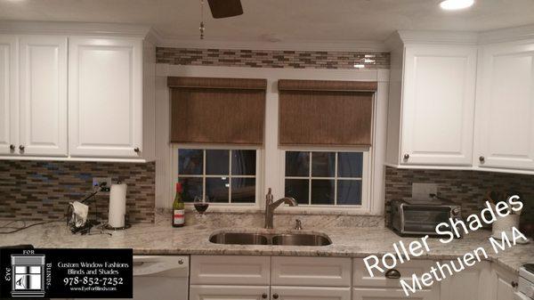 Custom made motorized Roller Shades looking grand in this newly renovated amazing Kitchen!