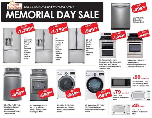 Memorial Day Sale for LG Refrigerator, Gas Range, Washer & Dryer