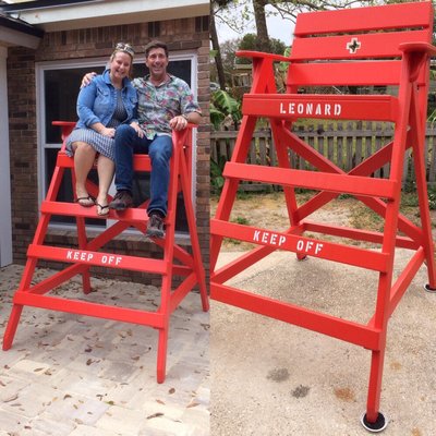 Leonard loves his new lifeguard chair!