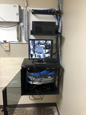 Cat 6 Cable run for Data Drops and Security Cameras. Network rack setup with Router, Switch and NVR.