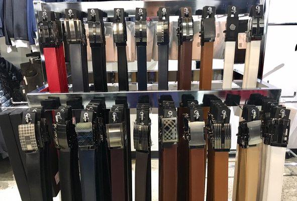 High quality leather belts that have NO HOLES and they use a gear locking system instead.  Come see a demonstration in person!