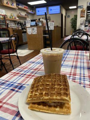 breakfast sandwich + "kellogg" iced latte