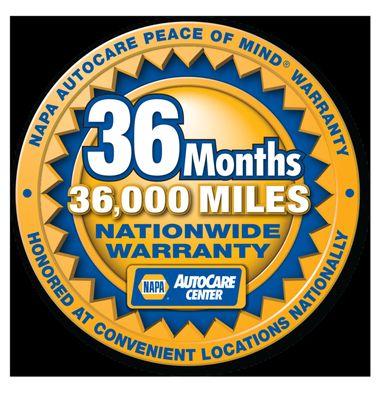 3 years or 36,000 mile Nationwide Warranty.