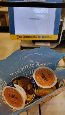 My fav combo. Cup of Pretzel Dog and Cup of Pretzel Bites and two cheese dip sauce