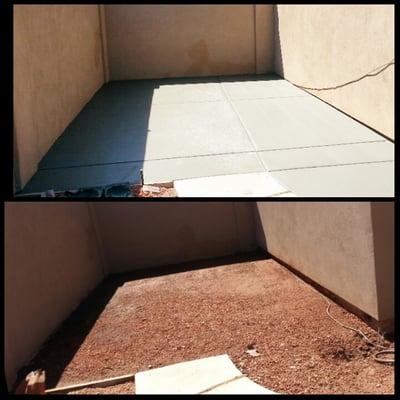 Before and after, shed pad