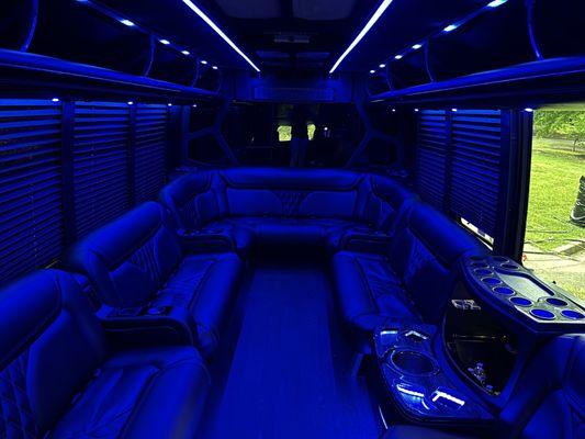 Interior of our largest 18 passenger limousine bus.