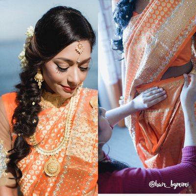 Hair and bridal saree pinning