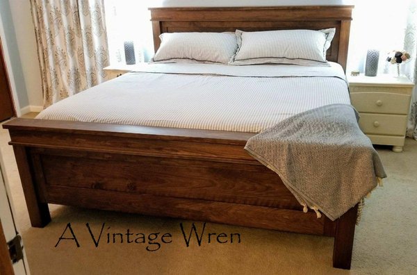 Farmhouse style King size head and footboard. All wood bed