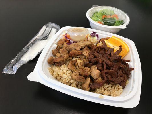 Chicken and beef teriyaki plate