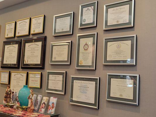 The big wall of diplomas