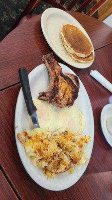 Pork chop eggs and hashbrown