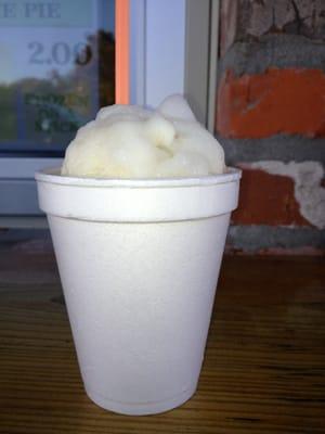 Angel flake cream snowball xs.  Only $1.75 for coconut creamy heaven!  Plenty of perfect frozeness to fill your tum tum