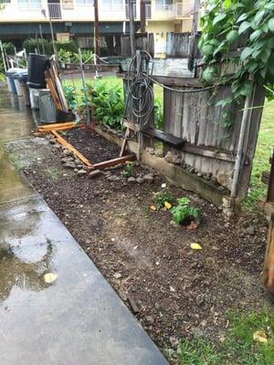 We made a little raised bed and put in a few bags of amend and some mulch we bought. We hope it stays cared for after we leave.