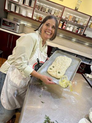 Mama and her focaccia. So delicious and fun to make!