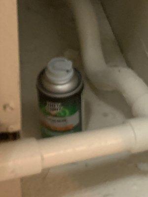 Bug fogger in heater closet in kitchen