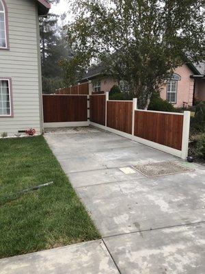 Redwood picture panel fence and driveway