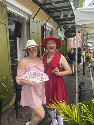 Me in the pink wearing one of the summer hats I purchased.