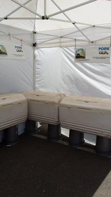 Some of the coolers filled with fresh meat and poutry.