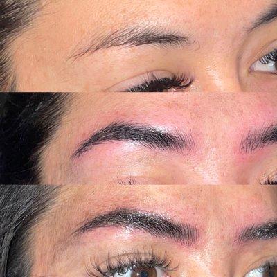 Before microblading, after 1rst session and after 6 week touch up.