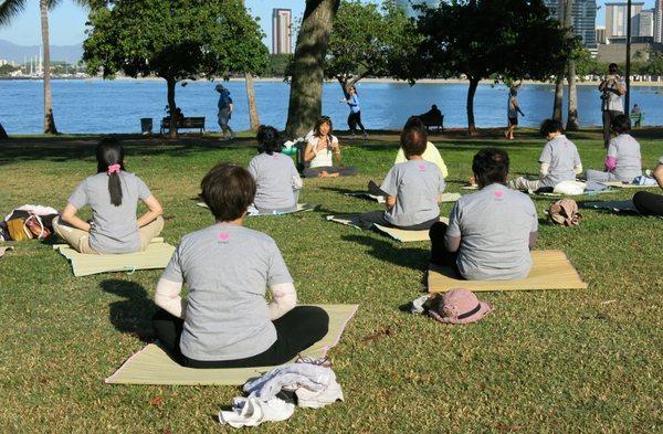 Enjoy the fresh morning beachside breeze and connect with nature at Ala Moana Beach Park.