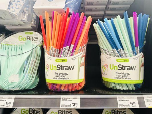 UnStraw split apart cleanable straws and GoRites fork spoons