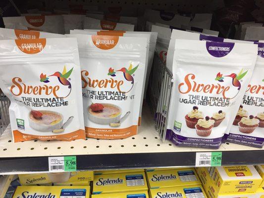 Swerve natural sweetener but sugar-free. $5.98 a bag ; 12 ounces. I Ive this stuff.