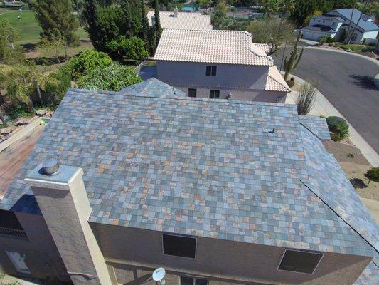 One of our recent re-roof projects. Converted from Concrete to Daltile Perennial Porcelain (Antique Slate) What a difference!